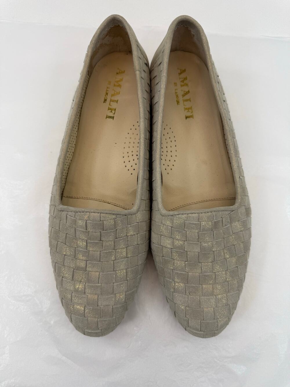Amalfi by‎ Rangoni Woven Metallic Leather Flats Beige Gold Size 8B